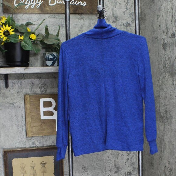 Ny Collection Womens Petites Asymmetrical Cowl Neck Button-Up Sweater Blue PS - Picture 2 of 5